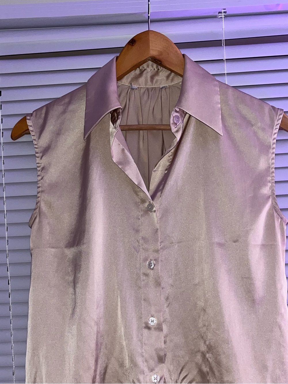 Sleeveless Satin Button-Front Top — Light beige